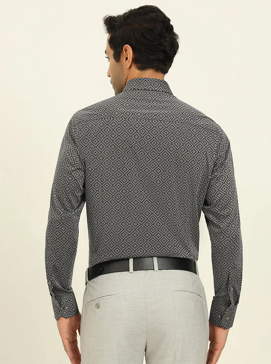 Black Printed Slim Fit Formal Shirt | JadeBlue