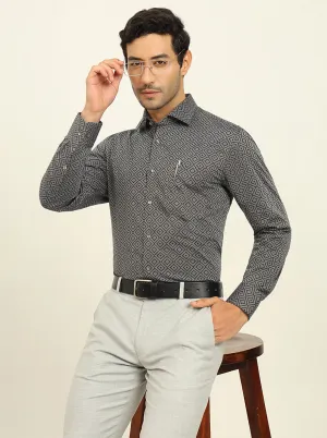 Black Printed Slim Fit Formal Shirt | JadeBlue