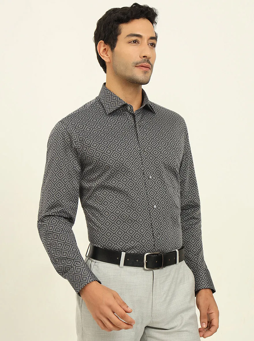 Black Printed Slim Fit Formal Shirt | JadeBlue