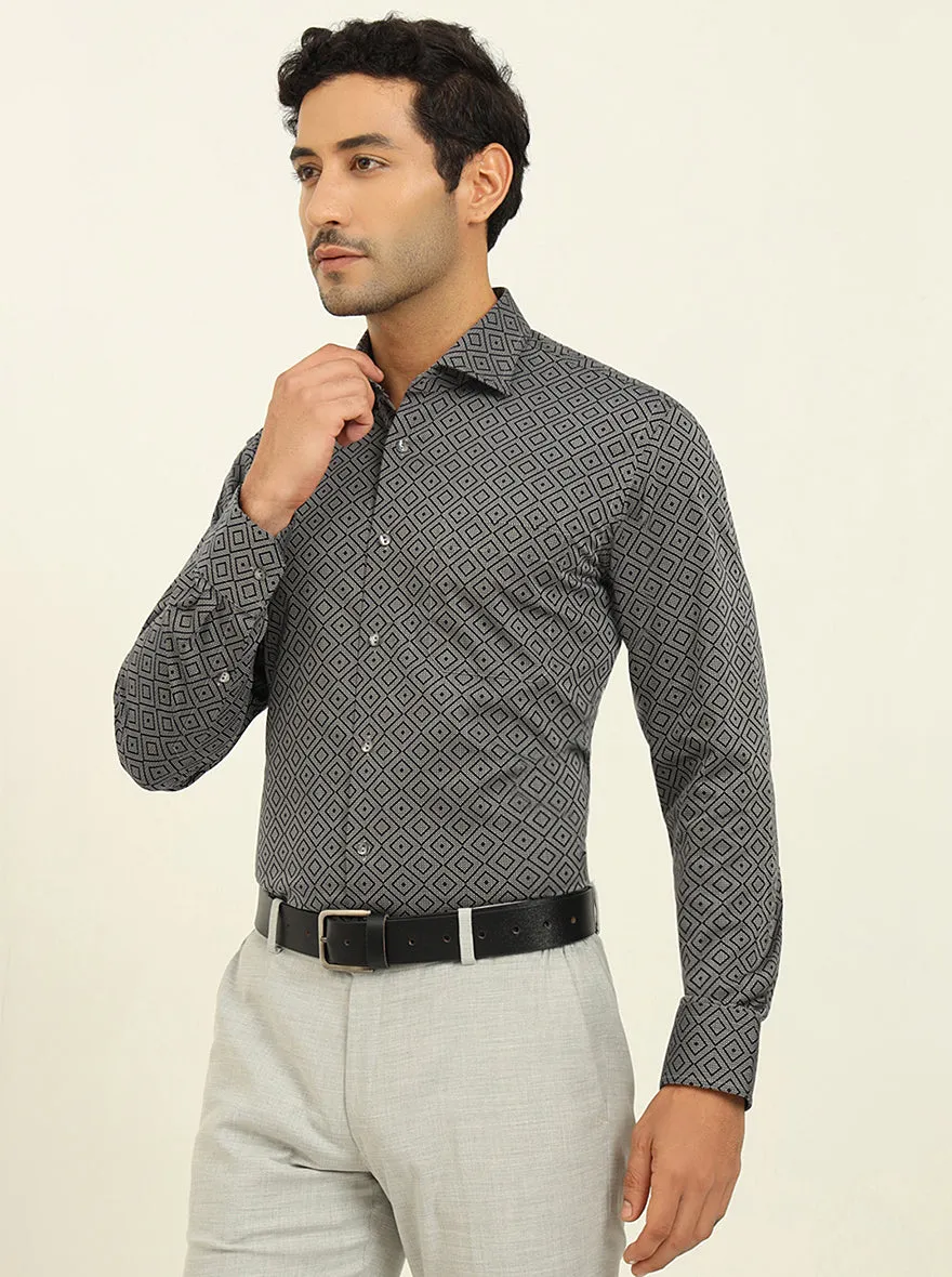 Black Printed Slim Fit Formal Shirt | JadeBlue