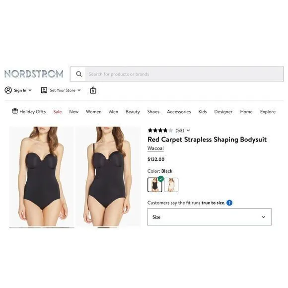 Black‎ Strapless Padded Push-Up Bodysuit Shapewear Backless Plunge Thong