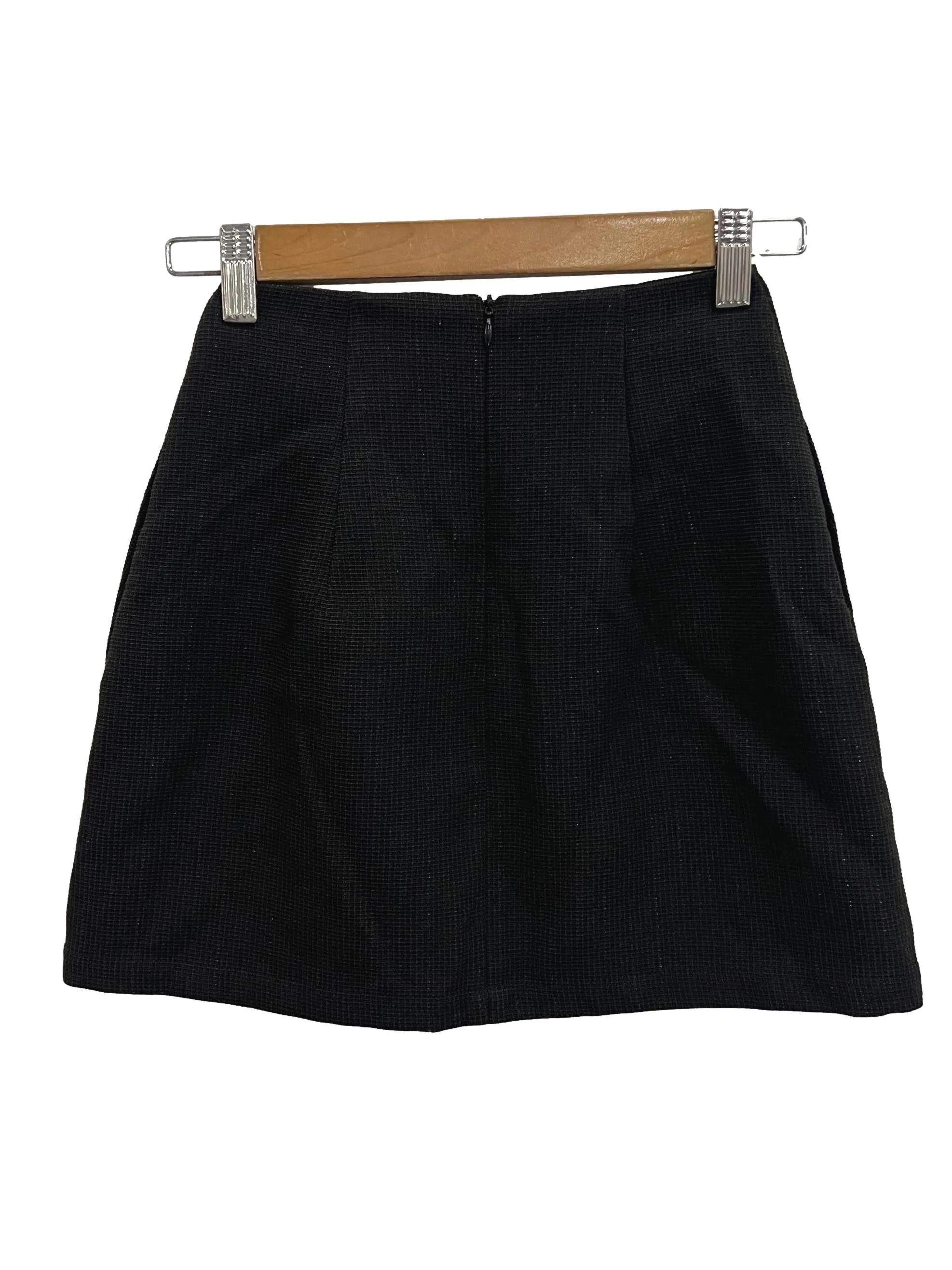 Black Textured Mini Skorts