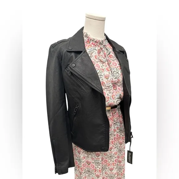 BLANK NYC Moto Jacket Matte Black Onyx Vegan Faux Leather Women’s Size Small NWT