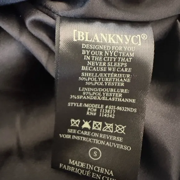 BLANK NYC Moto Jacket Matte Black Onyx Vegan Faux Leather Women’s Size Small NWT