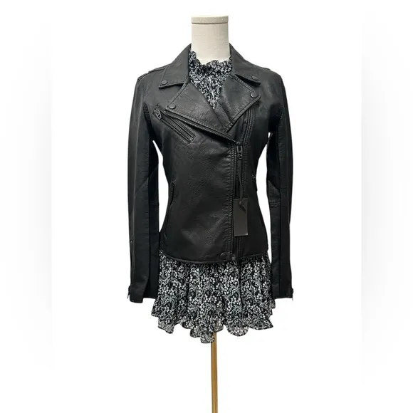 BLANK NYC Moto Jacket Matte Black Onyx Vegan Faux Leather Women’s Size Small NWT