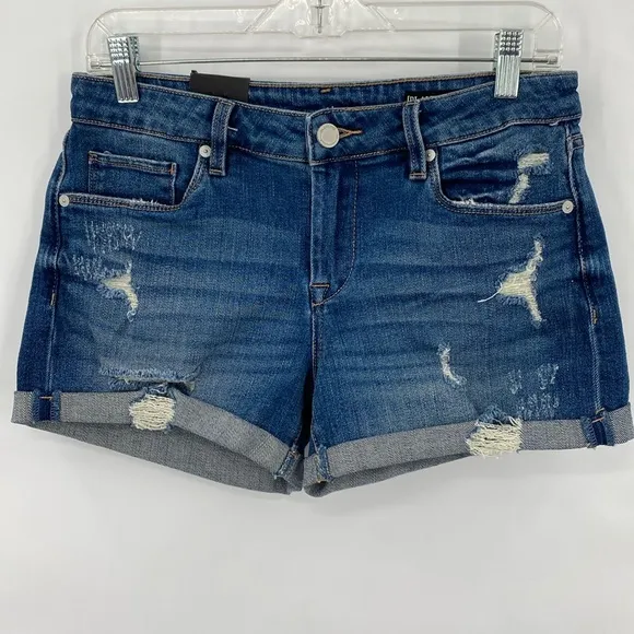 Blank NYC The Fulton Roll Up Shorts Distressed Medium Wash Whiskering Size 26