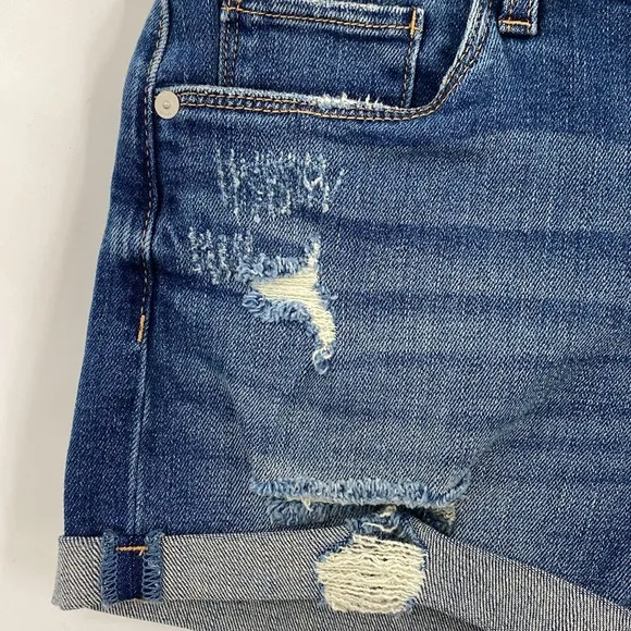 Blank NYC The Fulton Roll Up Shorts Distressed Medium Wash Whiskering Size 26