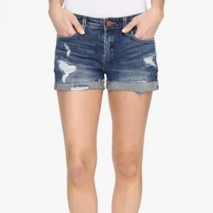 Blank NYC The Fulton Roll Up Shorts Distressed Medium Wash Whiskering Size 26