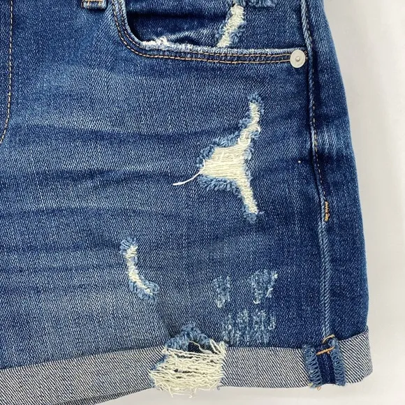 Blank NYC The Fulton Roll Up Shorts Distressed Medium Wash Whiskering Size 26