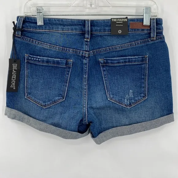 Blank NYC The Fulton Roll Up Shorts Distressed Medium Wash Whiskering Size 26