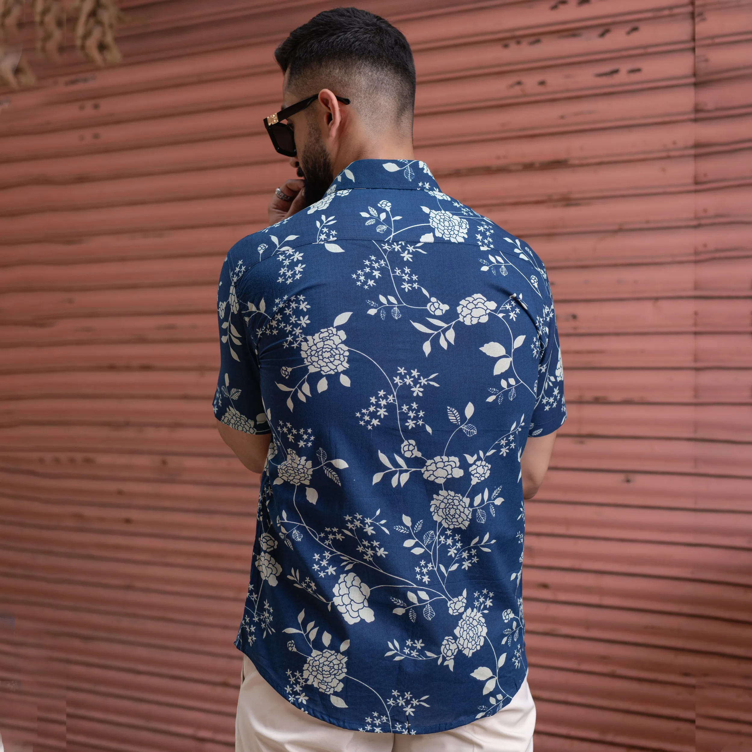 Blue Floral Half Sleeve Printed shirt