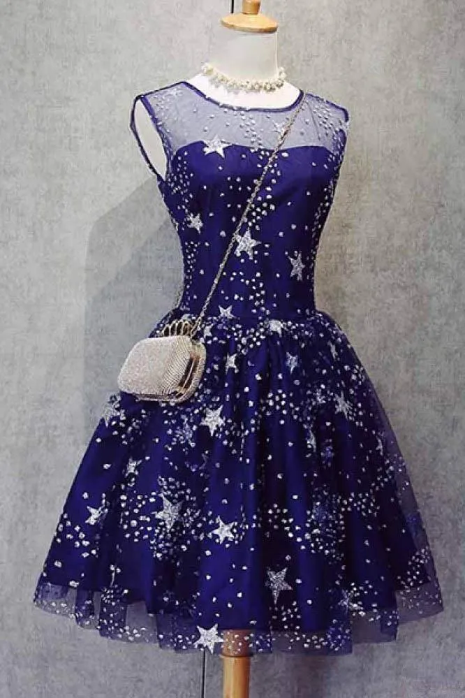 Blue Illusion Unique Cheap Short Homecoming Dresses 2018, BDY0286