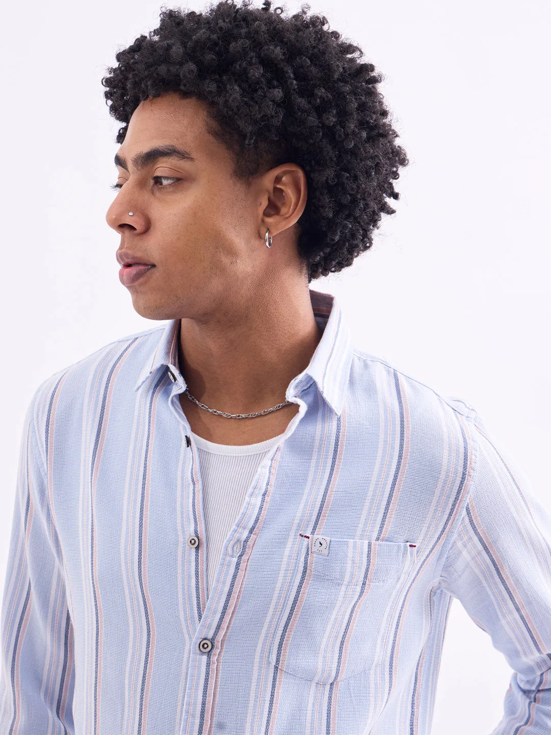 Blue Striped Cotton Shirt
