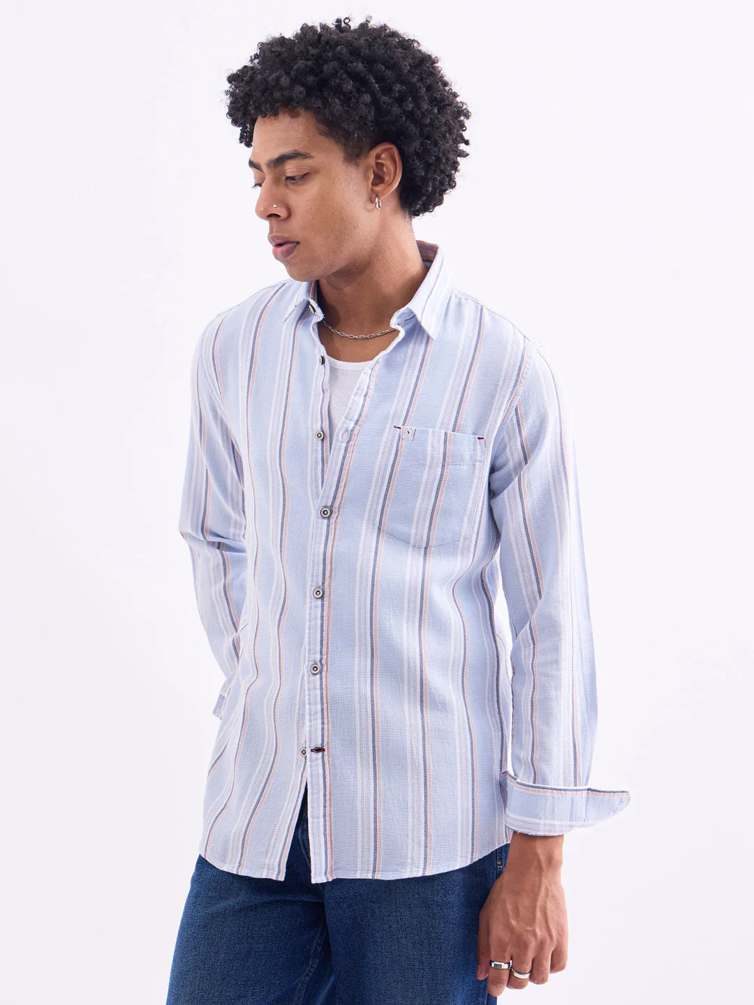 Blue Striped Cotton Shirt