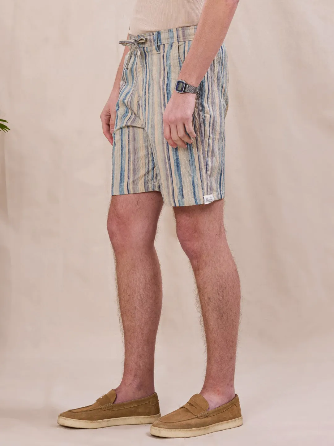Blue Striped Cotton Shorts