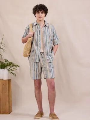 Blue Striped Cotton Shorts