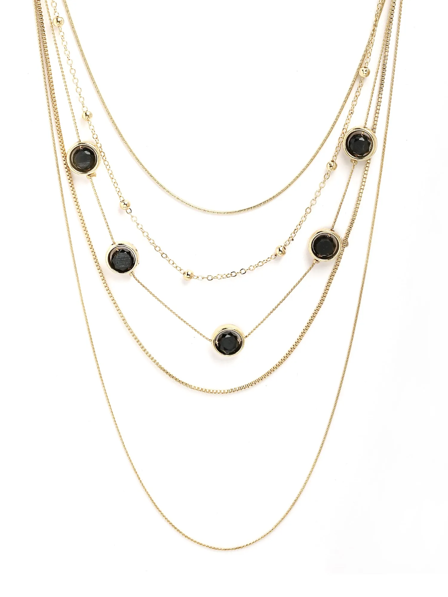 Bohey by KARATCART Gold-Plated Grey Stone Multilayer Chain Necklace for Women