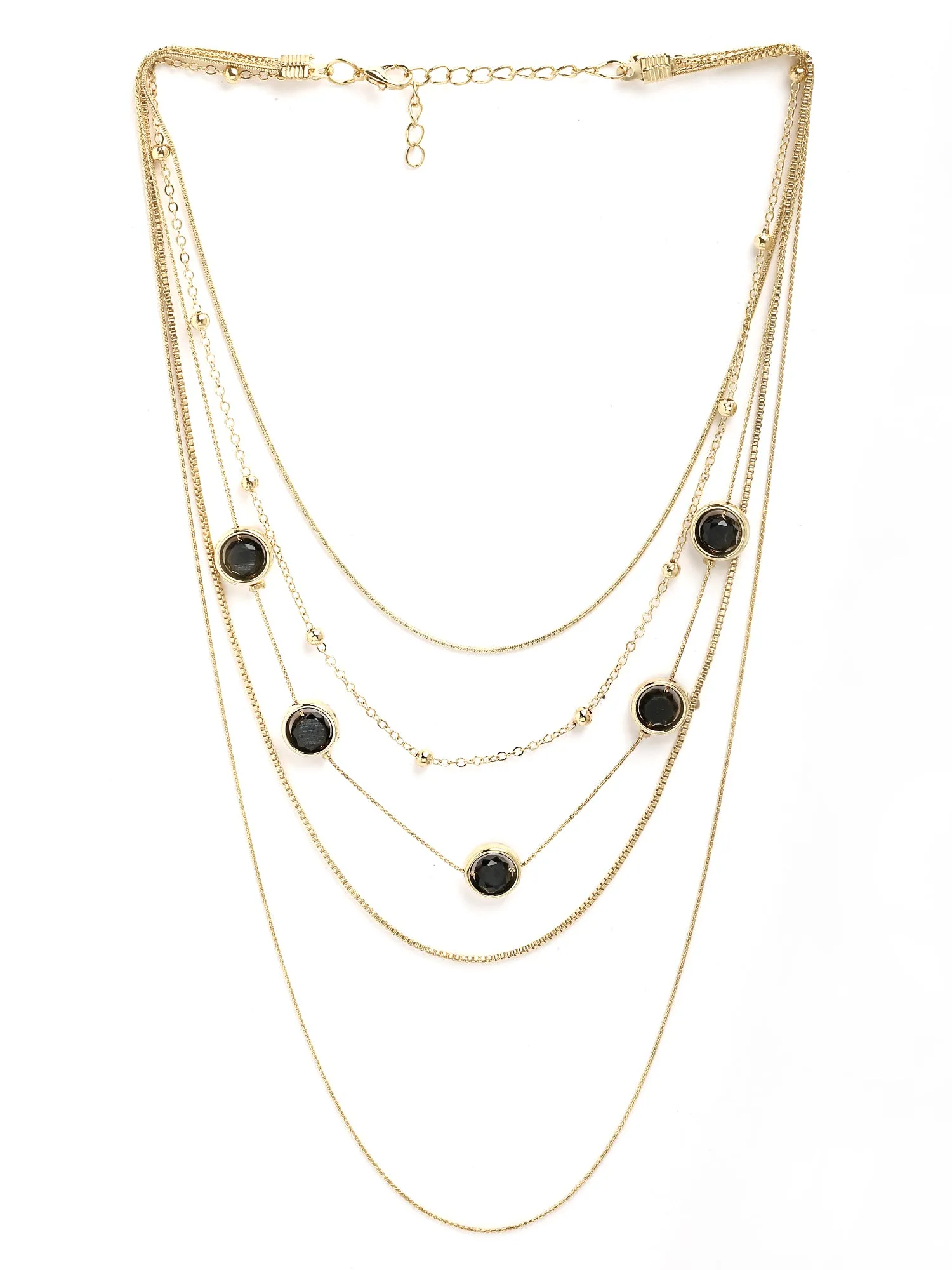 Bohey by KARATCART Gold-Plated Grey Stone Multilayer Chain Necklace for Women