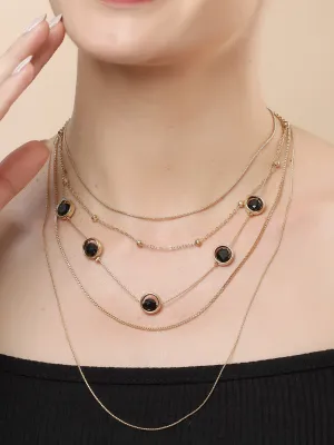 Bohey by KARATCART Gold-Plated Grey Stone Multilayer Chain Necklace for Women
