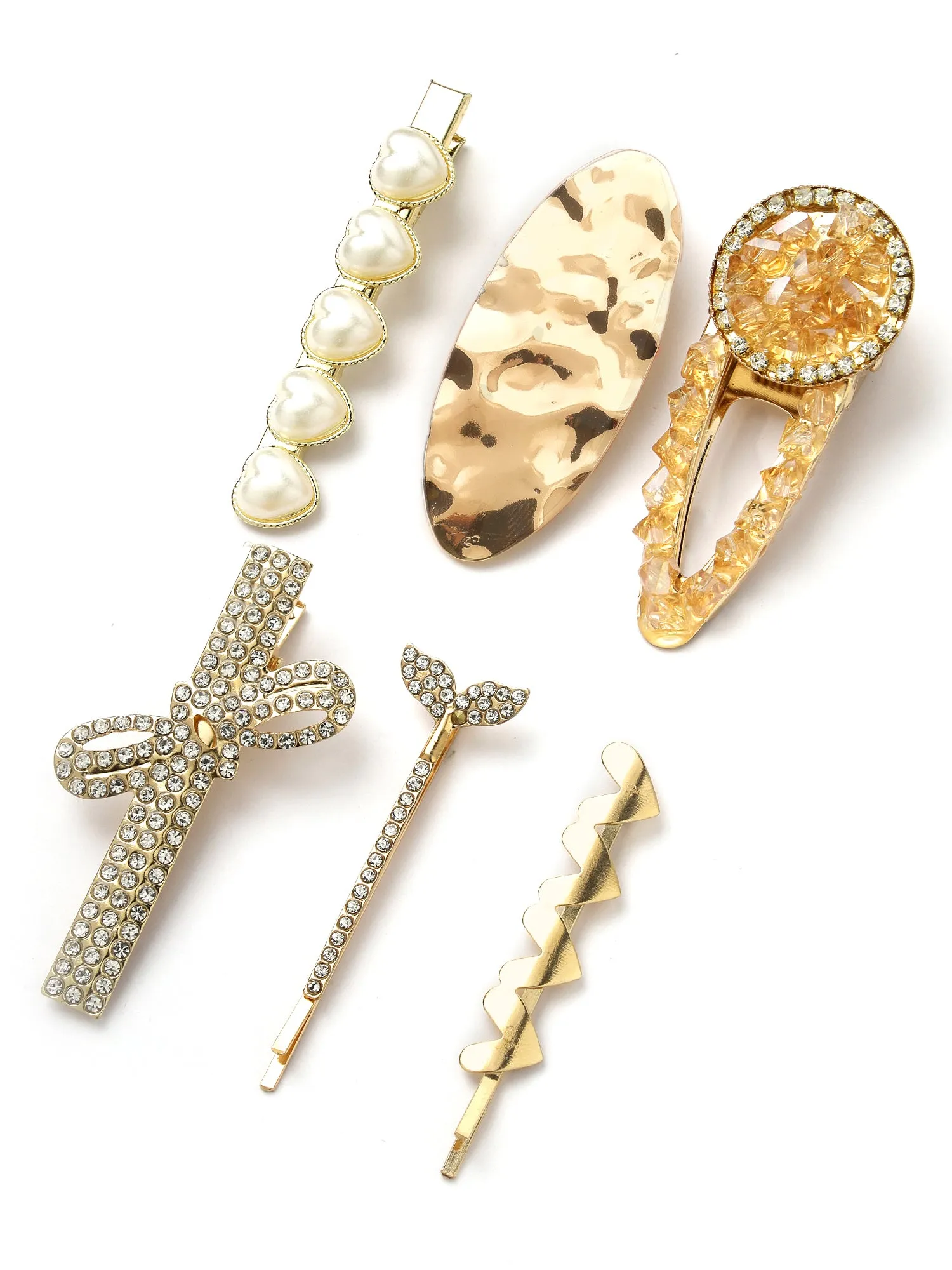 Bohey by KARATCART Set of 6 Gold Plated Embellished Alligator Hair Clips for Women