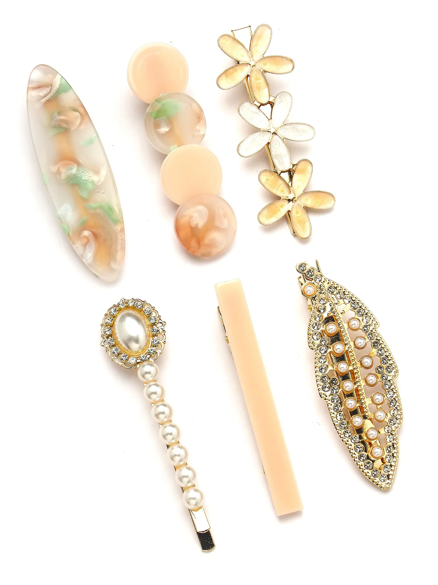 Bohey by KARATCART Set of 6 Gold Plated Embellished Alligator Hair Clips for Women