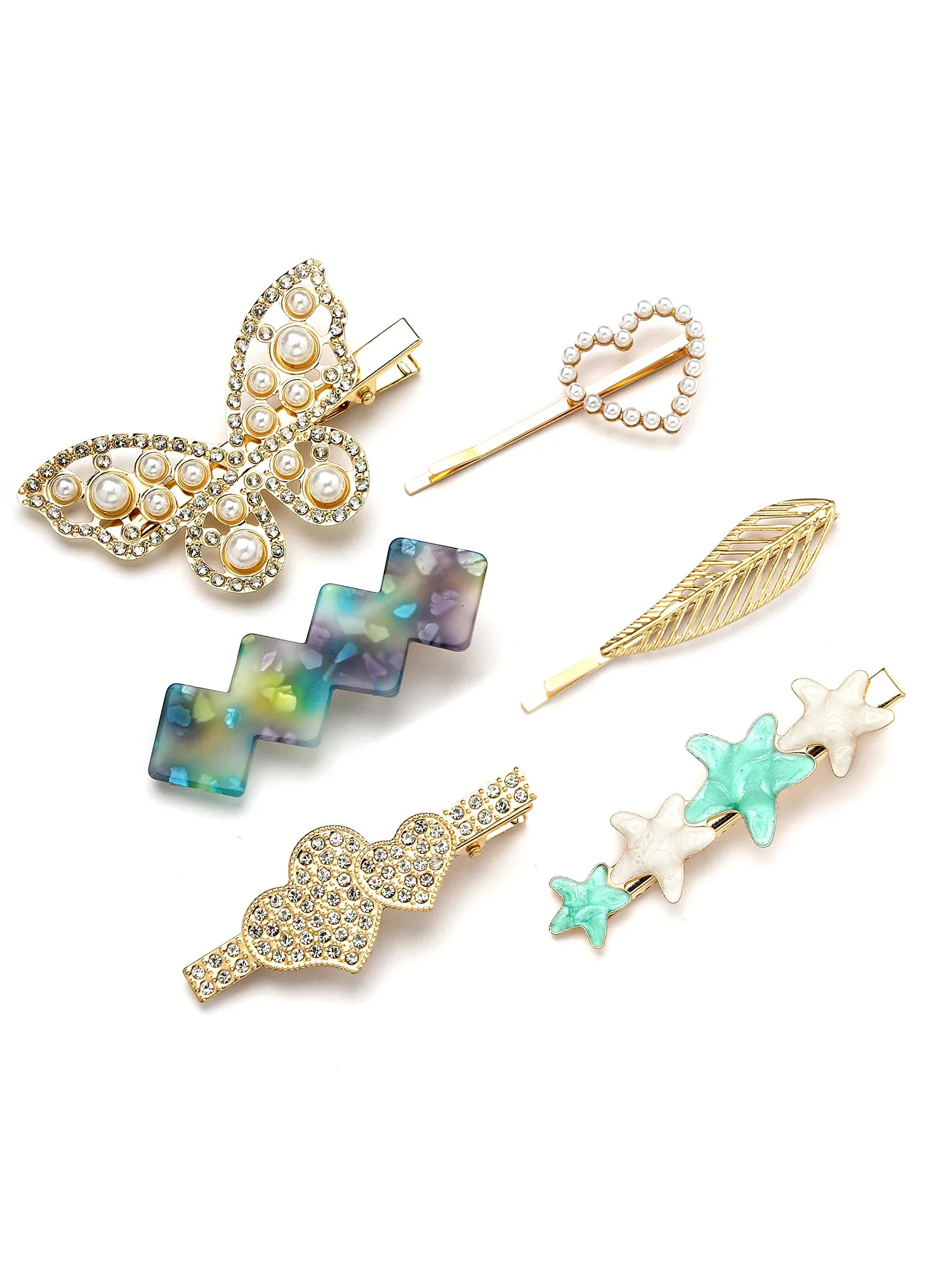 Bohey by KARATCART Set of 6 Gold Plated Embellished Alligator Hair Clips for Women