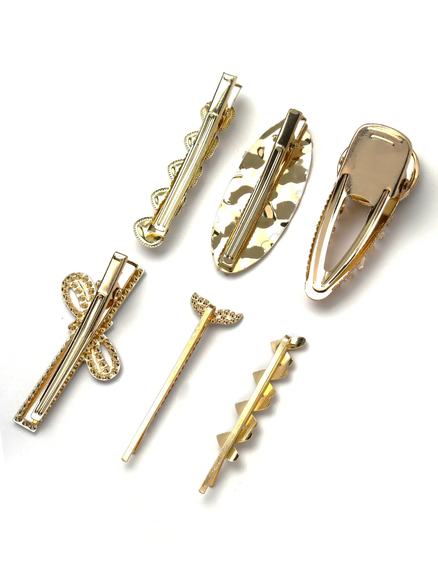 Bohey by KARATCART Set of 6 Gold Plated Embellished Alligator Hair Clips for Women