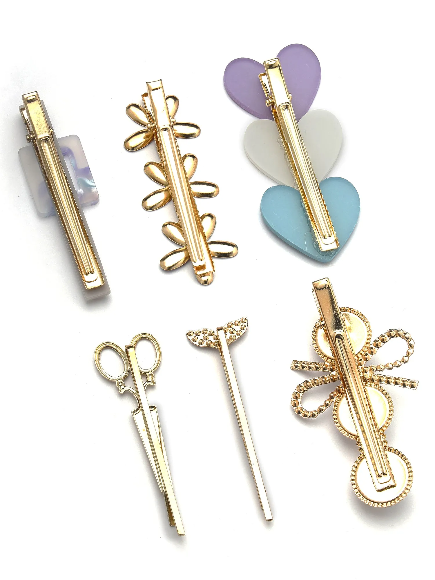 Bohey by KARATCART Set of 6 Gold Plated Embellished Alligator Hair Clips for Women