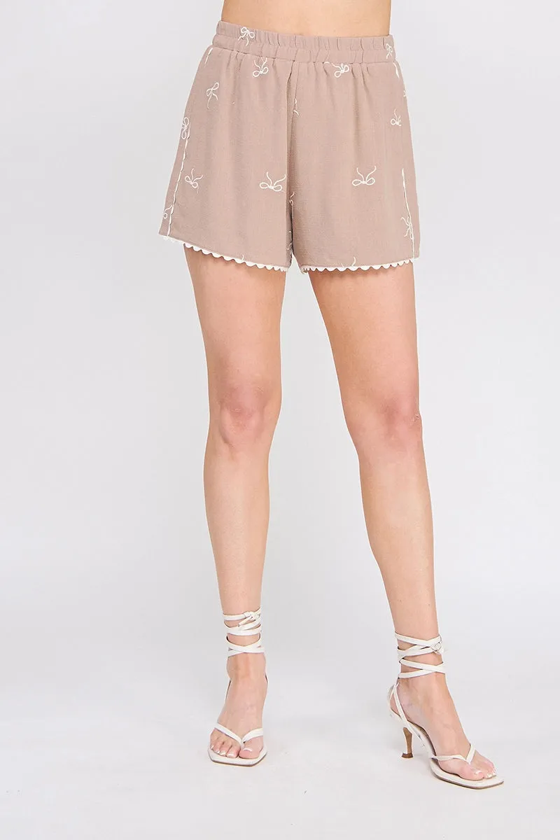 Bow Embroidered Linen Shorts