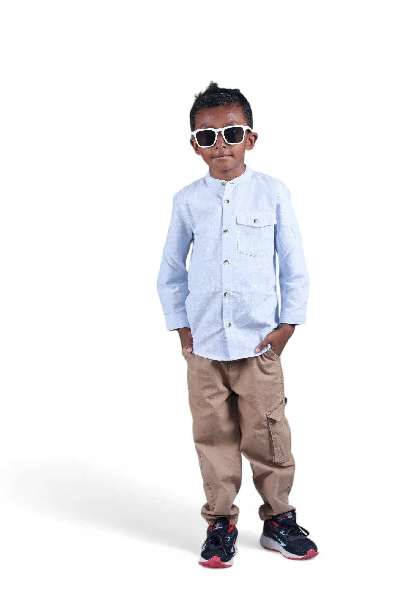 Boys Hairline Stripes Roll Up Sleeve Shirt Baby Blue