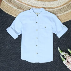 Boys Hairline Stripes Roll Up Sleeve Shirt Baby Blue