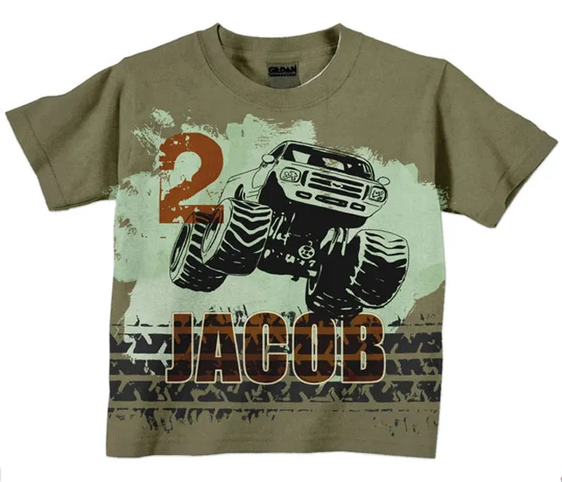 Boys Monster Truck Shirt Custom, Personalized Birthday T-Shirt, Boys Shirt, Boys Top
