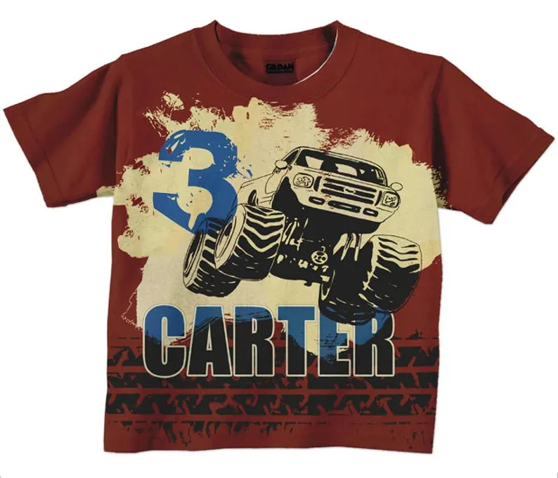 Boys Monster Truck Shirt Custom, Personalized Birthday T-Shirt, Boys Shirt, Boys Top