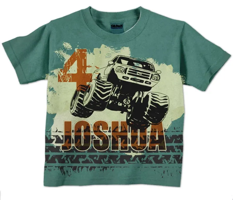 Boys Monster Truck Shirt Custom, Personalized Birthday T-Shirt, Boys Shirt, Boys Top