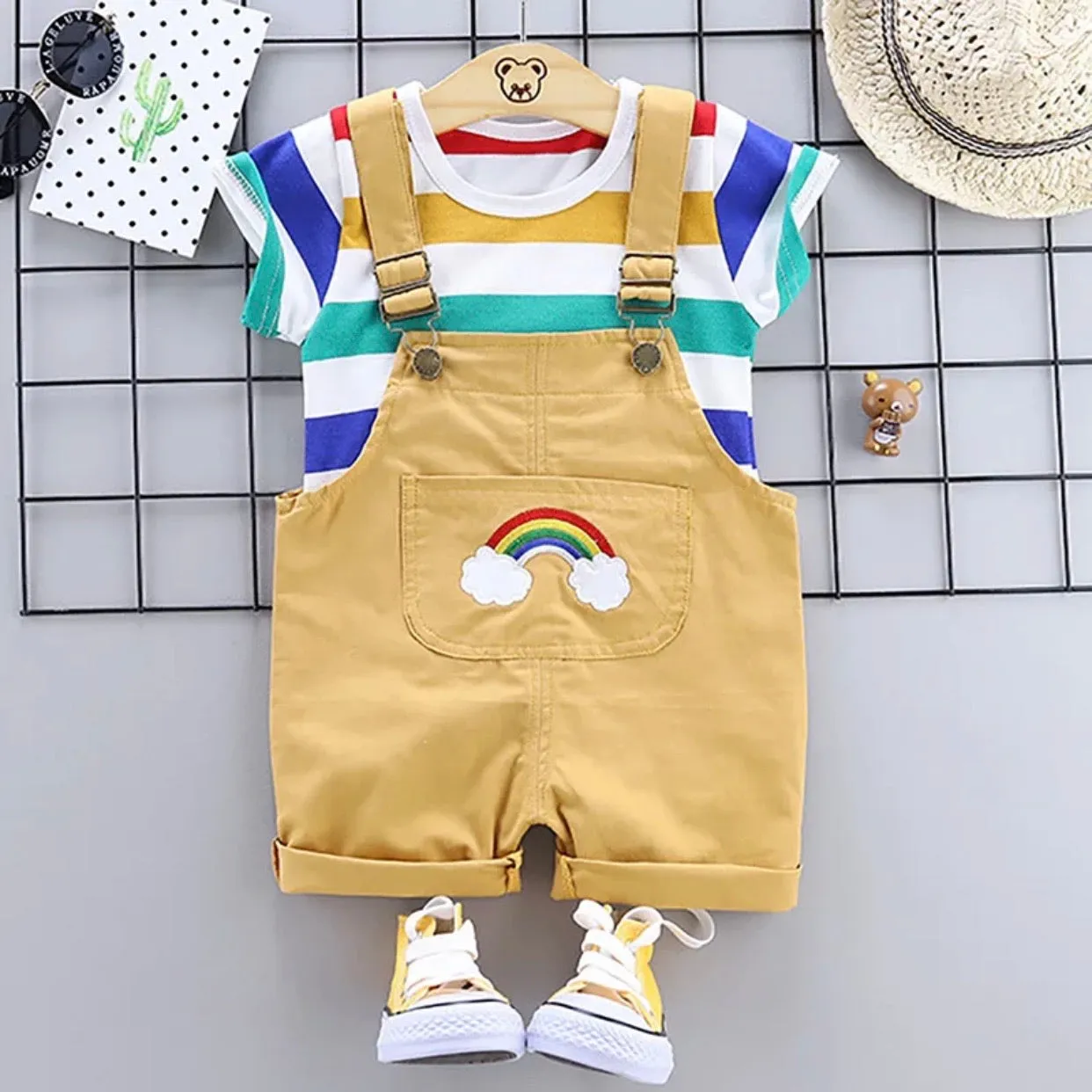 BOYS STRIPED 2PCS OVERALLS SET
