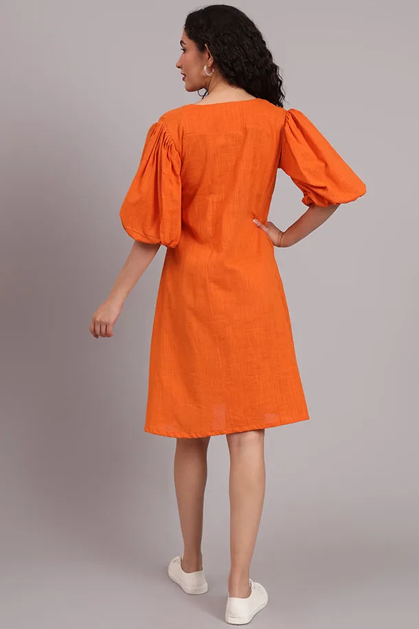 Breezy Bloom Embroidered Cotton Dress – Burnt Orange