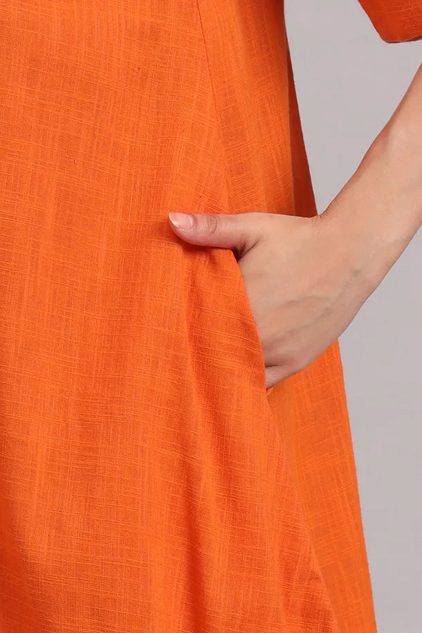 Breezy Bloom Embroidered Cotton Dress – Burnt Orange