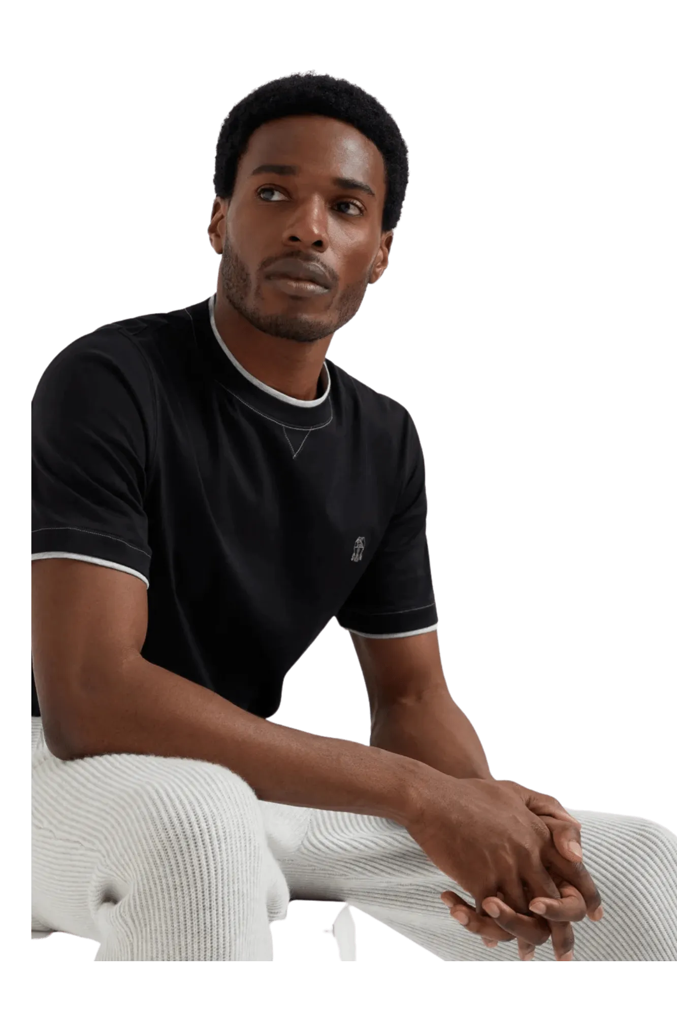 Brunello Cucinelli Men's Cotton Jersey Crew Neck T-shirt With Logo and Faux-layering