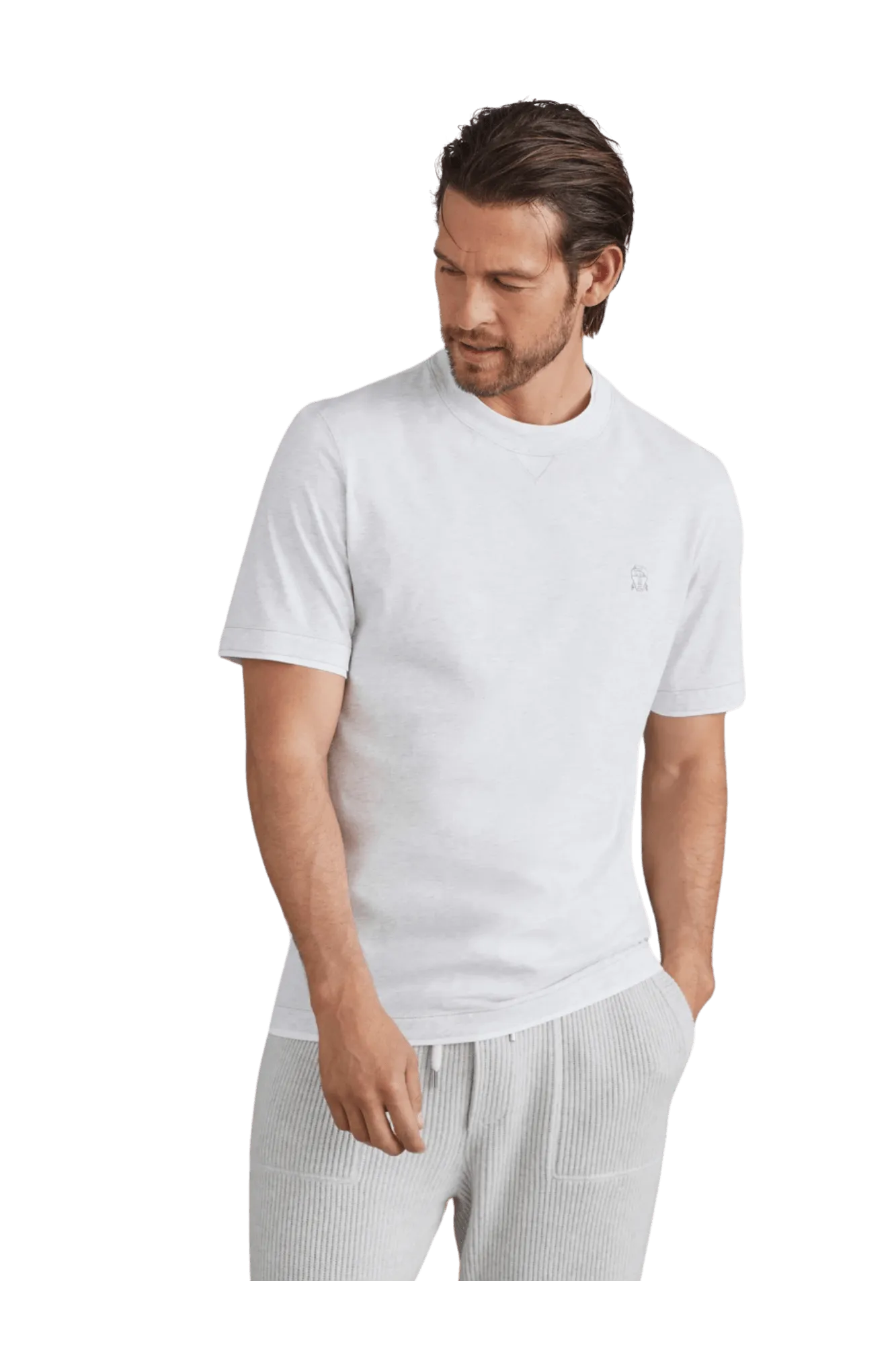 Brunello Cucinelli Men's Cotton Jersey Crew Neck T-shirt With Logo and Faux-layering