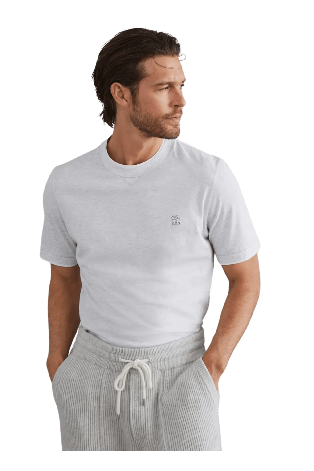 Brunello Cucinelli Men's Cotton Jersey Crew Neck T-shirt With Logo and Faux-layering