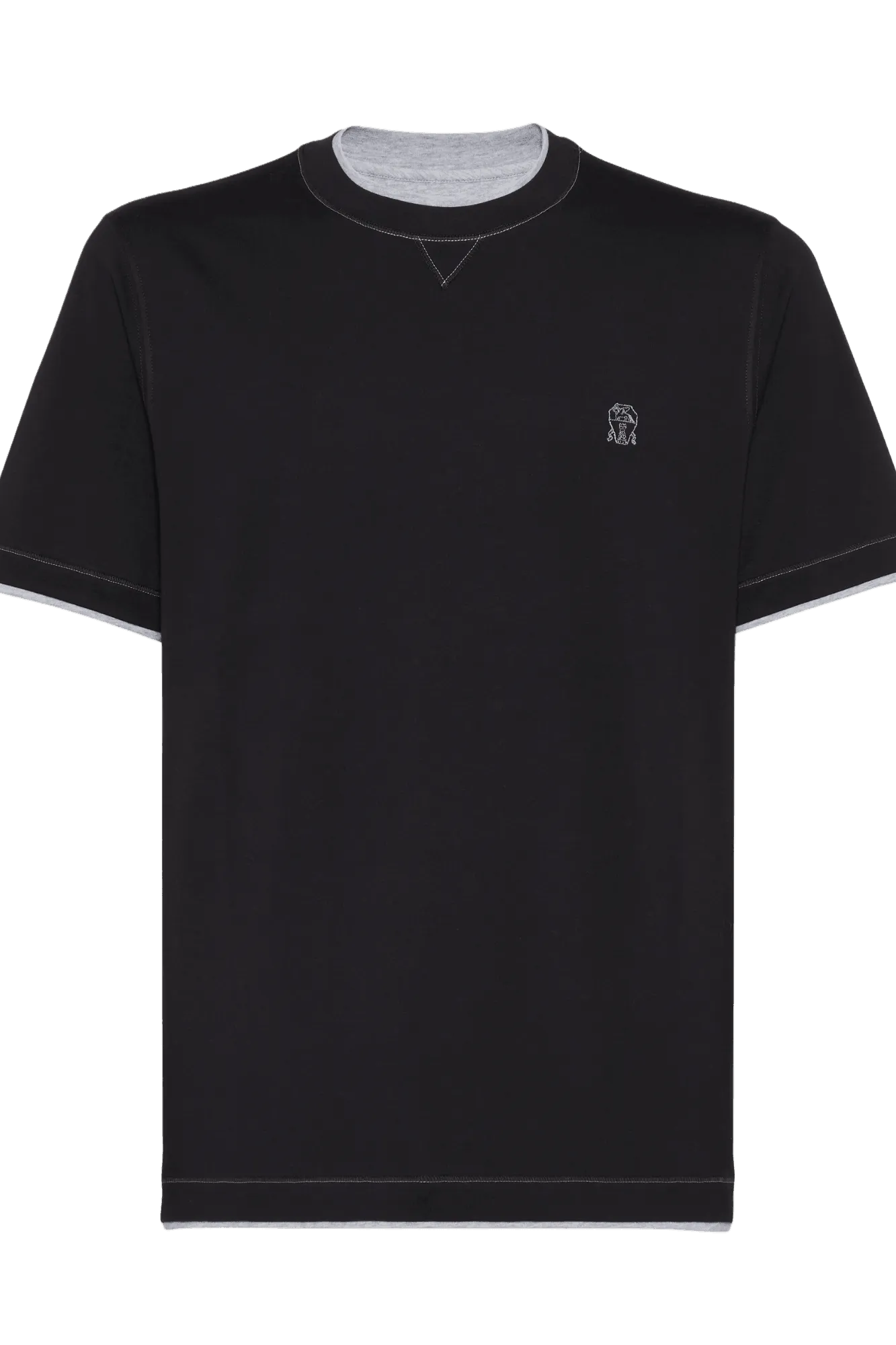 Brunello Cucinelli Men's Cotton Jersey Crew Neck T-shirt With Logo and Faux-layering