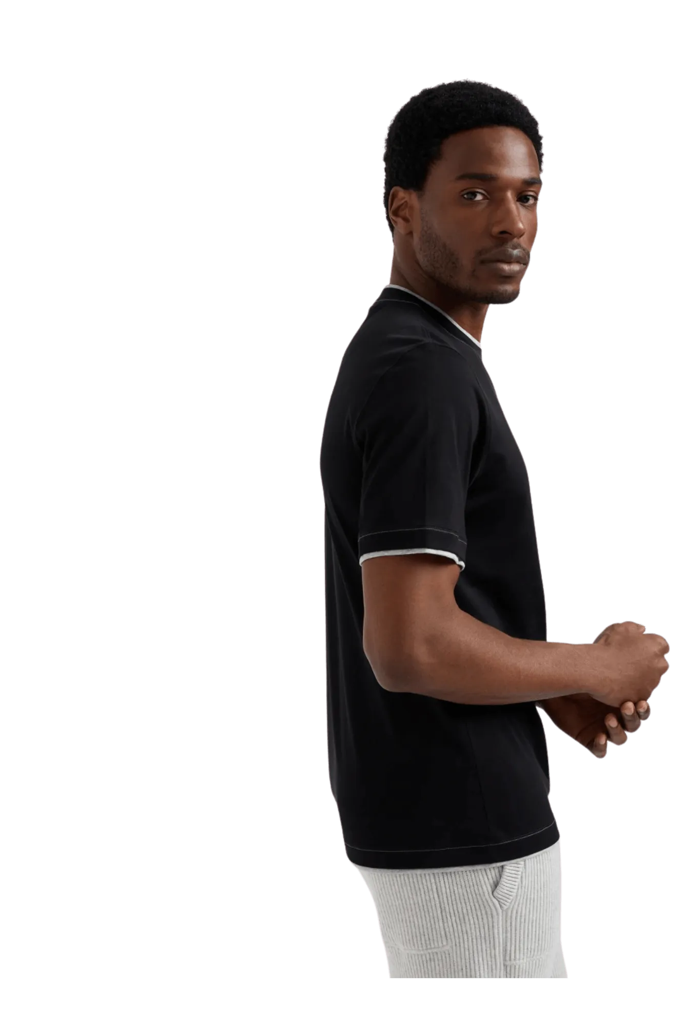 Brunello Cucinelli Men's Cotton Jersey Crew Neck T-shirt With Logo and Faux-layering