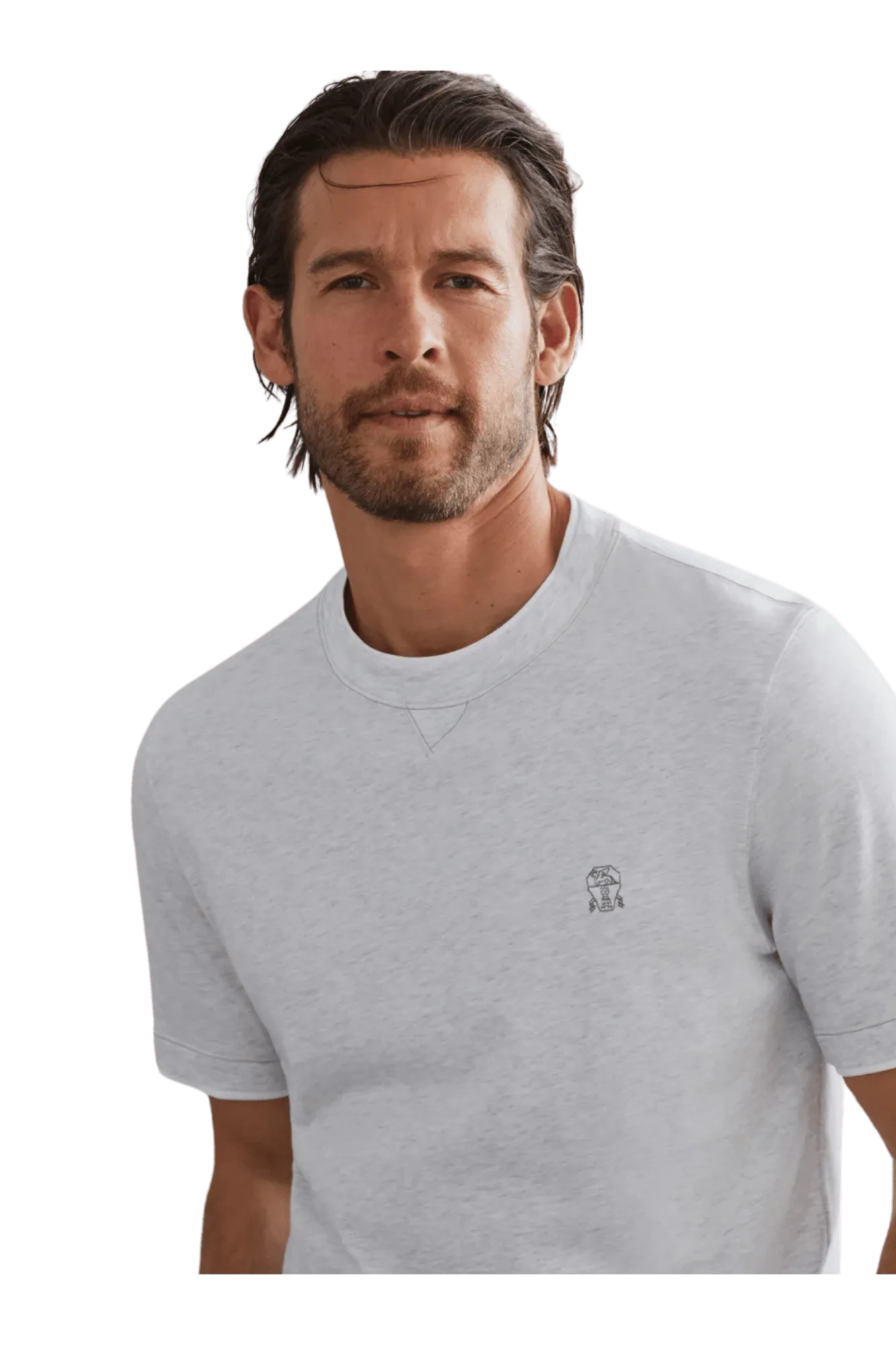 Brunello Cucinelli Men's Cotton Jersey Crew Neck T-shirt With Logo and Faux-layering