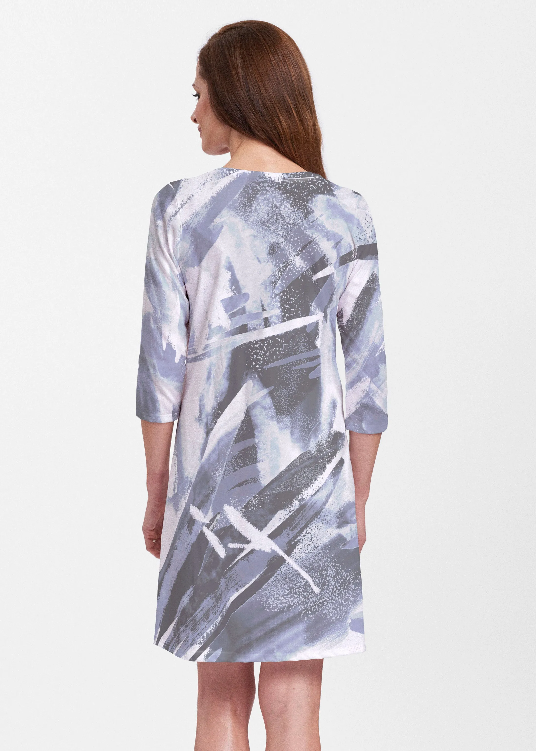 Brush Strokes Black (17167) ~ Classic V-neck Swing Dress
