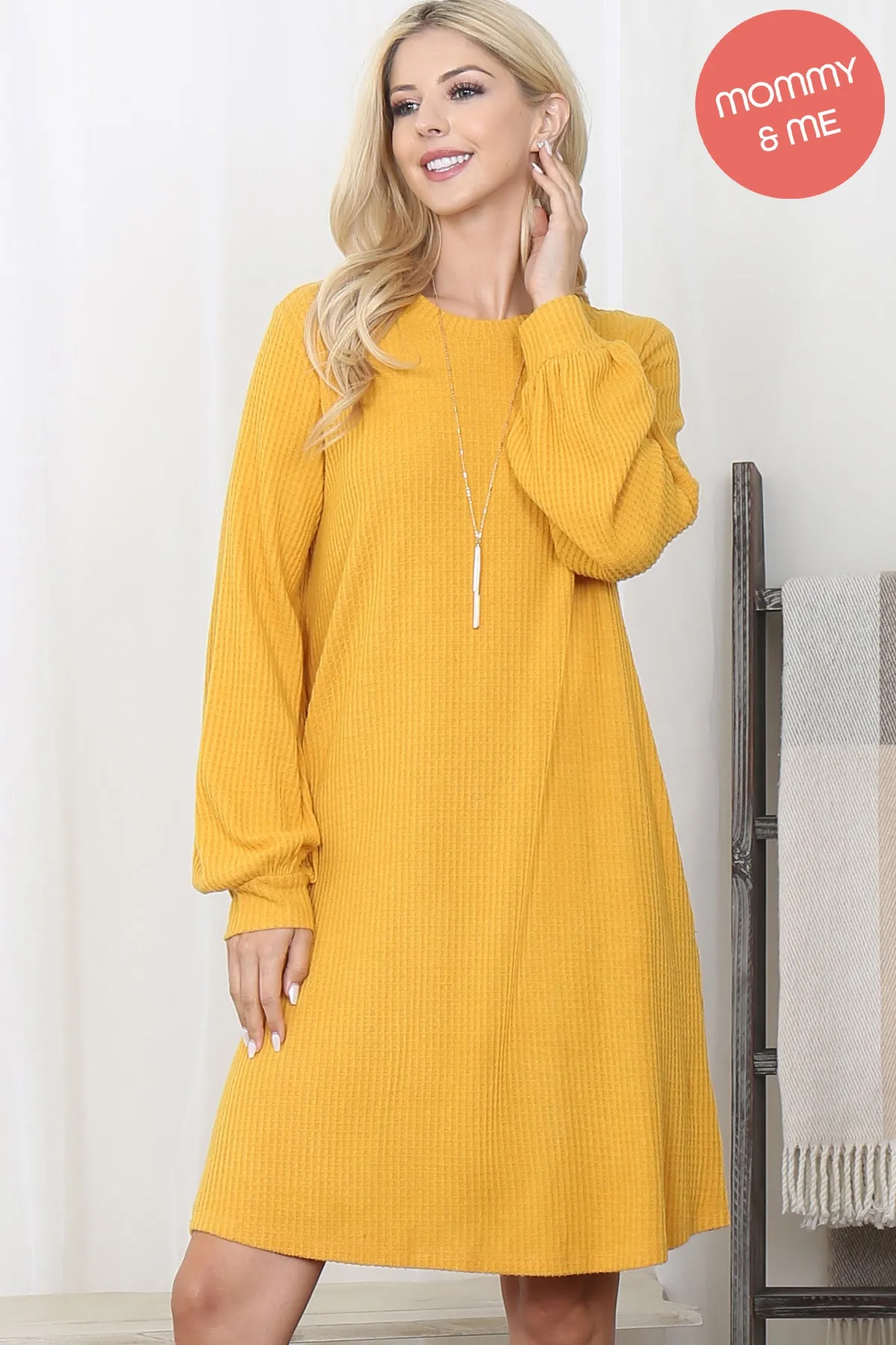 Brushed Waffle Bubble Sleeve Pocket Dress