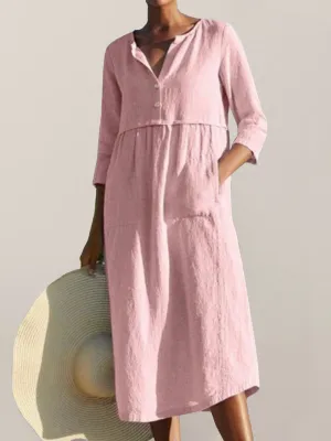 Button Detail Long Sleeve Dress with Pockets