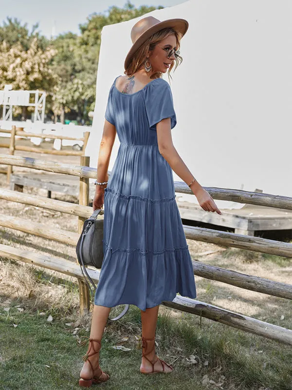 Button-Down Tiered Dress with Short Sleeves