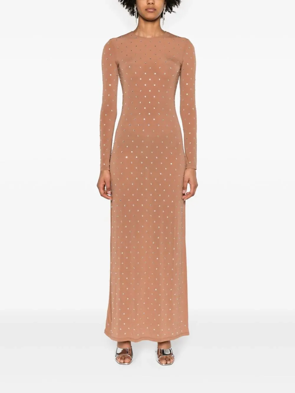 Caramel Crystals-Embellished Maxi Dress