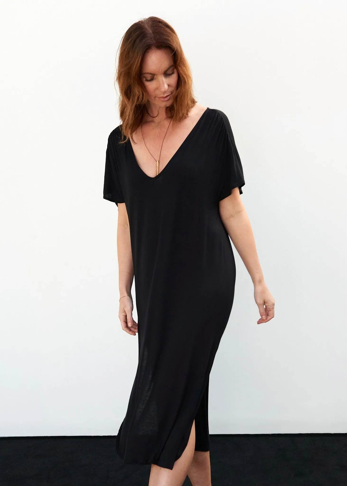 Carmella Caftan Dress in Black Jersey