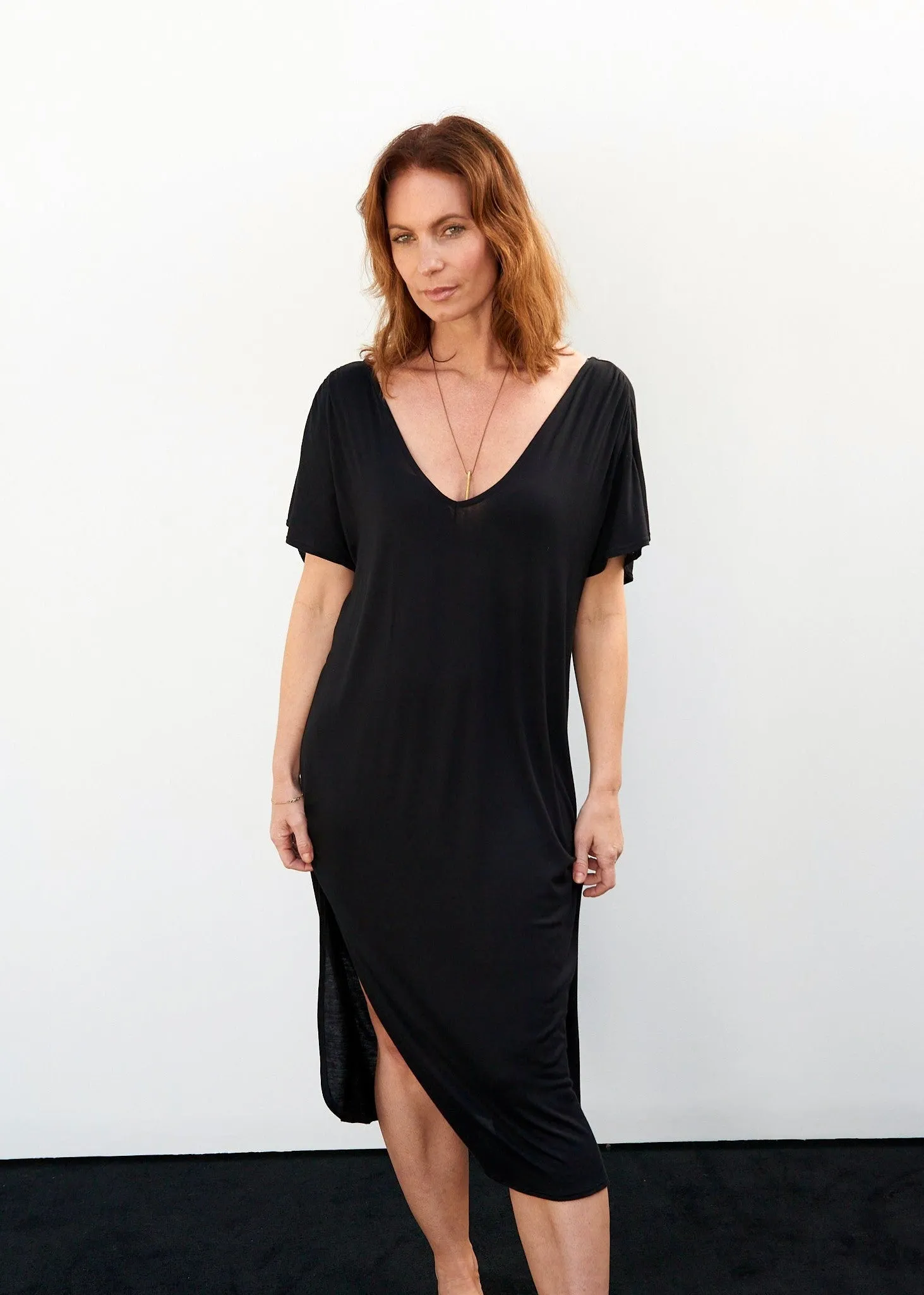 Carmella Caftan Dress in Black Jersey